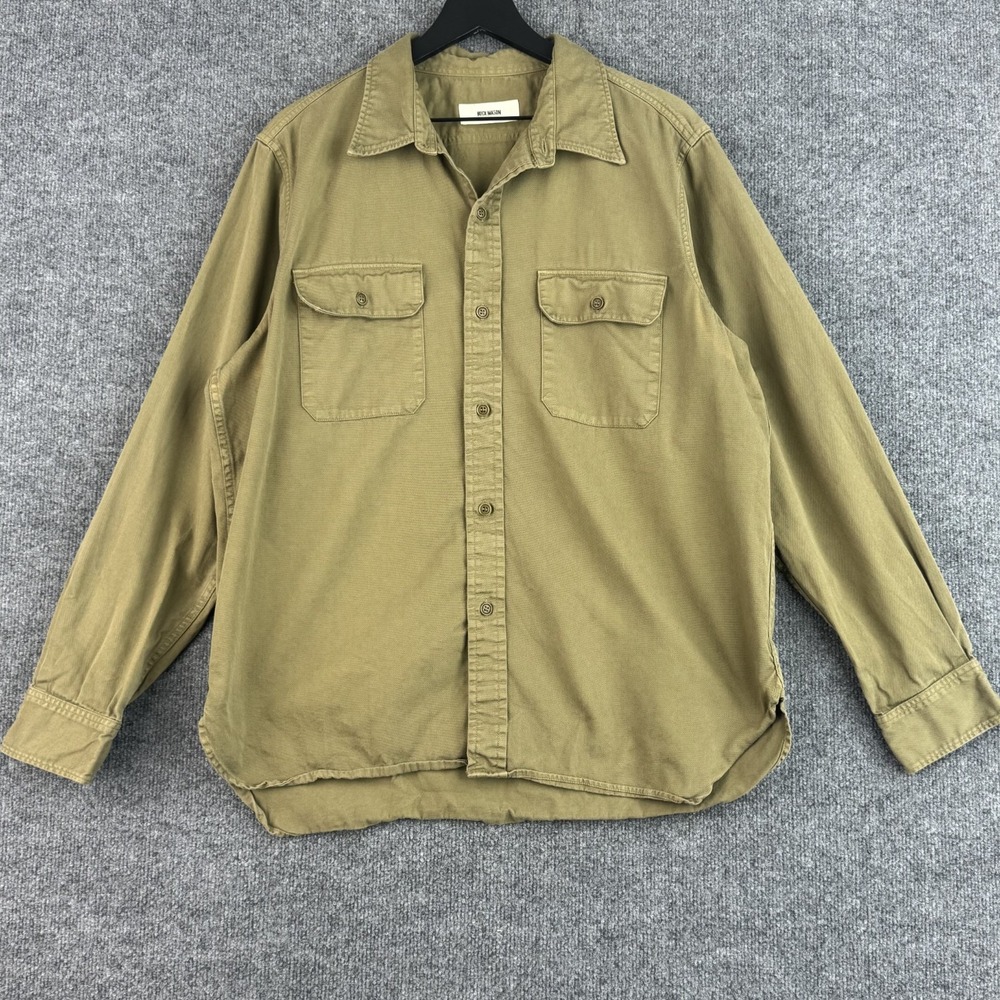 Buck Mason Button Shirt Mens XL Khaki 100% Cotton Twill Utility Overshirt *READ